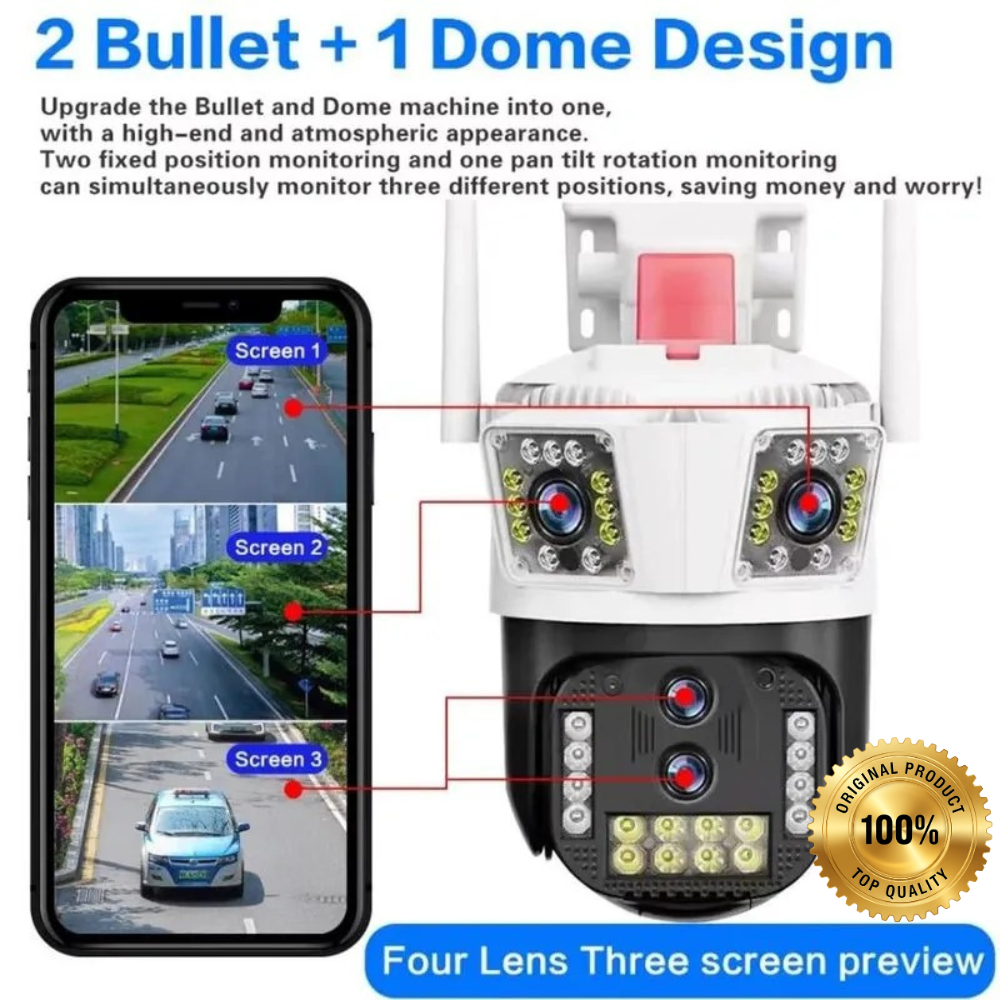 Camara Seguridad Wifi 3 Pantallas Sirena