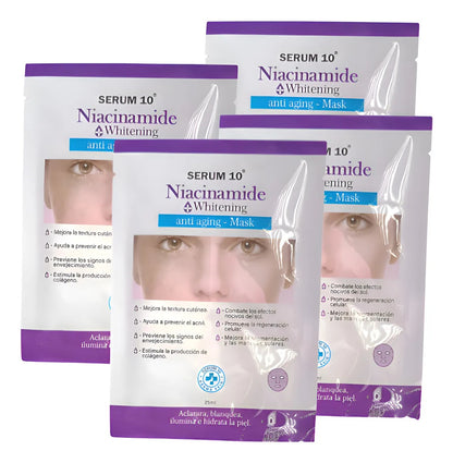 4 MASCARILLAS ACLARANTES NIACINAMIDA TRATAMIENTO PARA EL MES COMPLETO